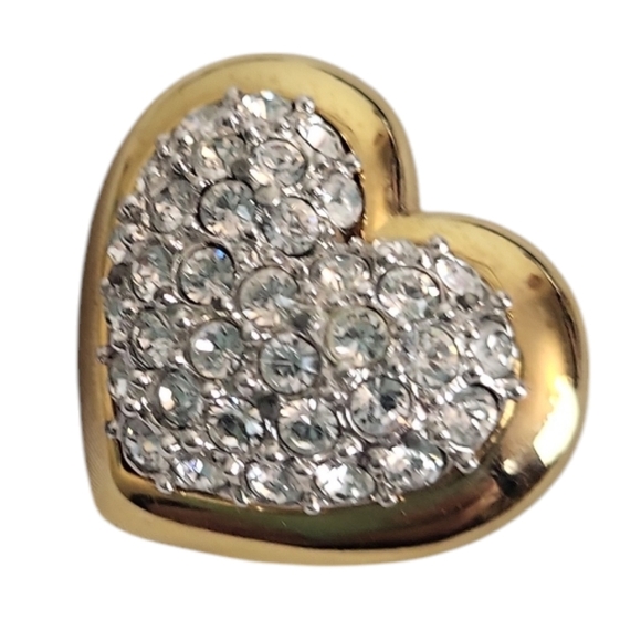 SIGNED SWAROVSKI 18K GP FINISH PAVE CRYSTAL RHINESTONE HEART BROOCH PIN - Picture 2 of 3
